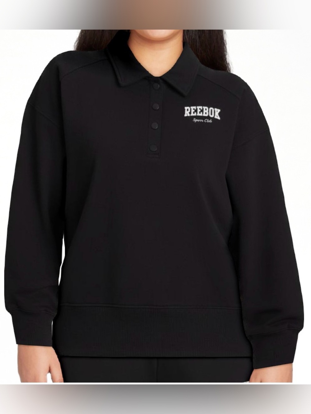 Reebok Women's Black Polo-Collar Crew Pullover